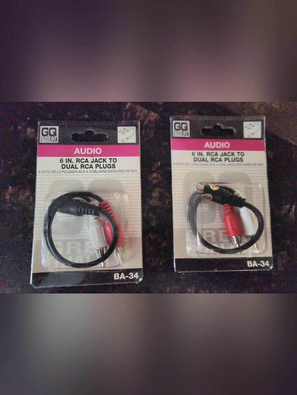 Great Quality GQ BA-34 Audio 6" RCA Jack to Dual RCA Plugs Y-Cable New Lot Of 2